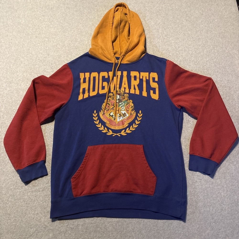 Harry Potter Hoodie Mens Sz Medium Hogwarts Crest Logo Colorblock